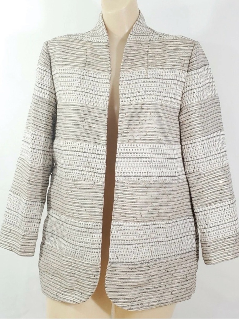 Chico's Open-Front Sequin Textured Stripe Jacket Size Medium